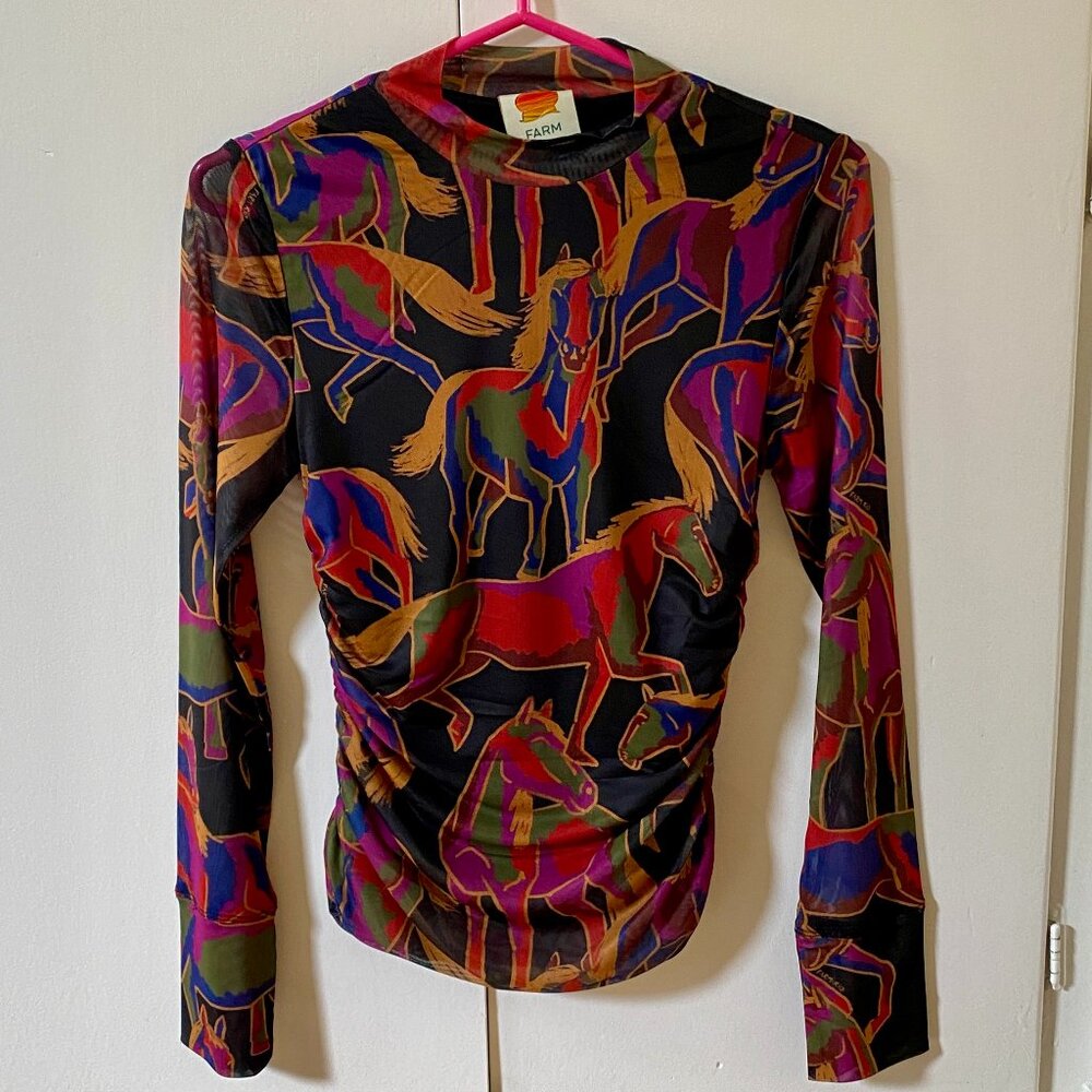 FARM Rio Black Wild Horses Tulle Blouse